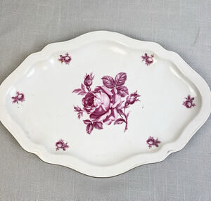 Bohemian Czechoslovakia 12" Serving Platter Roses Pink Gold Vintage Cottagecore